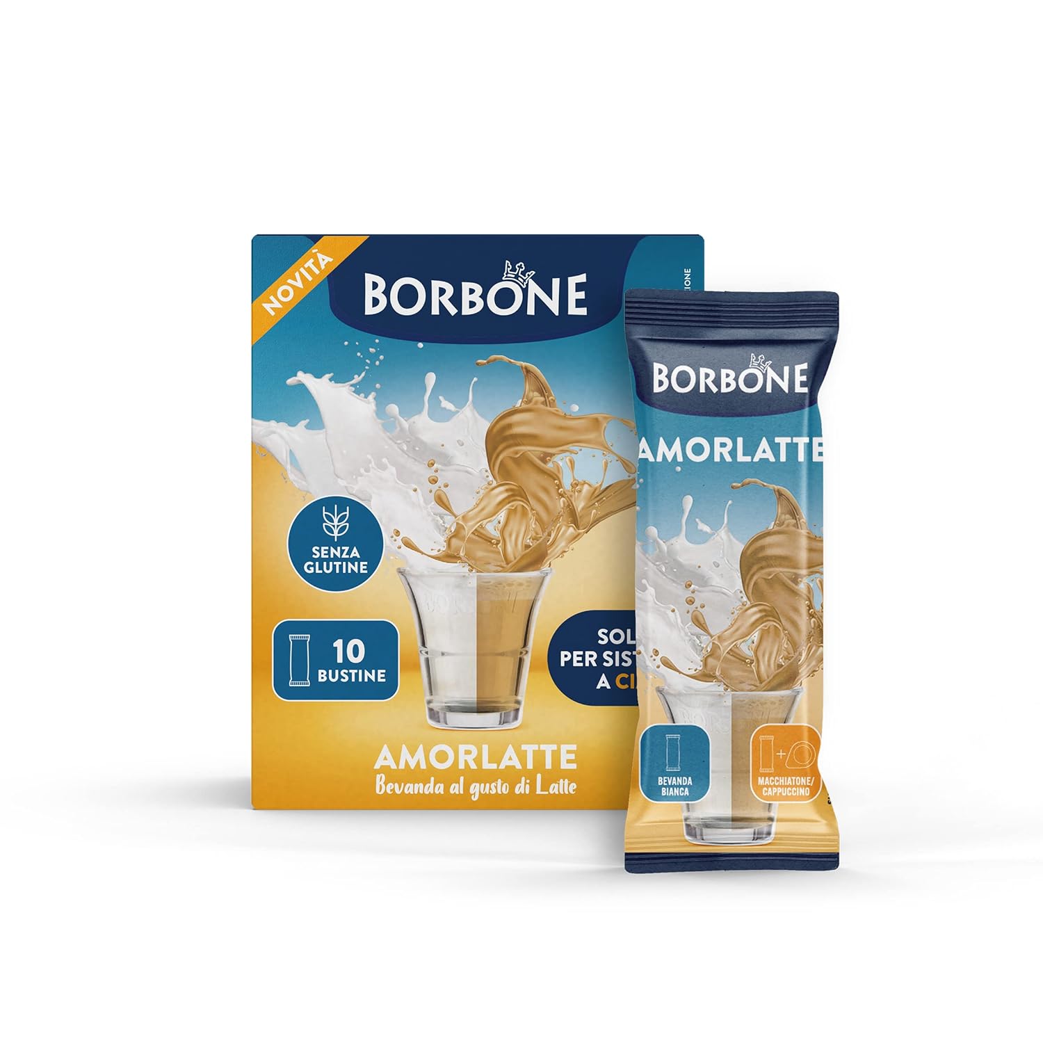 Caffè Borbone Amorlatte Milk Powder Sticks for Drinks - 80 Sticks (8 Packs of 10) - Ideal for Pod Systems
