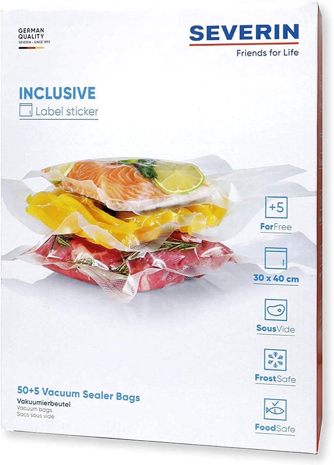 SEVERIN Vacuum bags, up to 8x longer lasting freshness when frozen without freezer burn, with at least 30 cm welding width, sustainable, transparent, suitable for vacuum sealer 3601.3610, 3628 ZB 3615