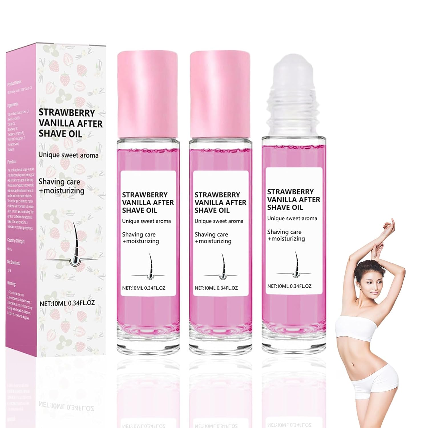 Woranb Strawberry Vanilla After Shave Oil, Roll Ball Strawberry-Vanilla After Shave Oil for Smooth Skin, Alcohol-Free Post Shave After Care, Nach der Rasur für empfindliche haut, beruhigende Rasur-Pflege (3)