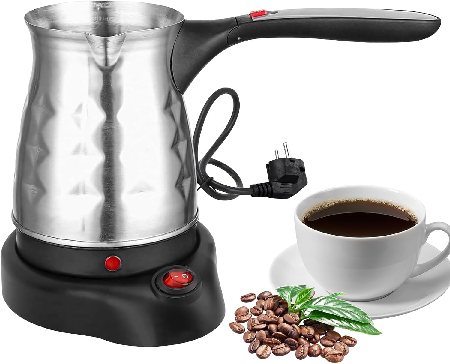 BORDEAG Electric Turkish Coffee Machine with Handle - 500 ml Coffee Pot, Espresso Maker Induction, Stainless Steel Travel