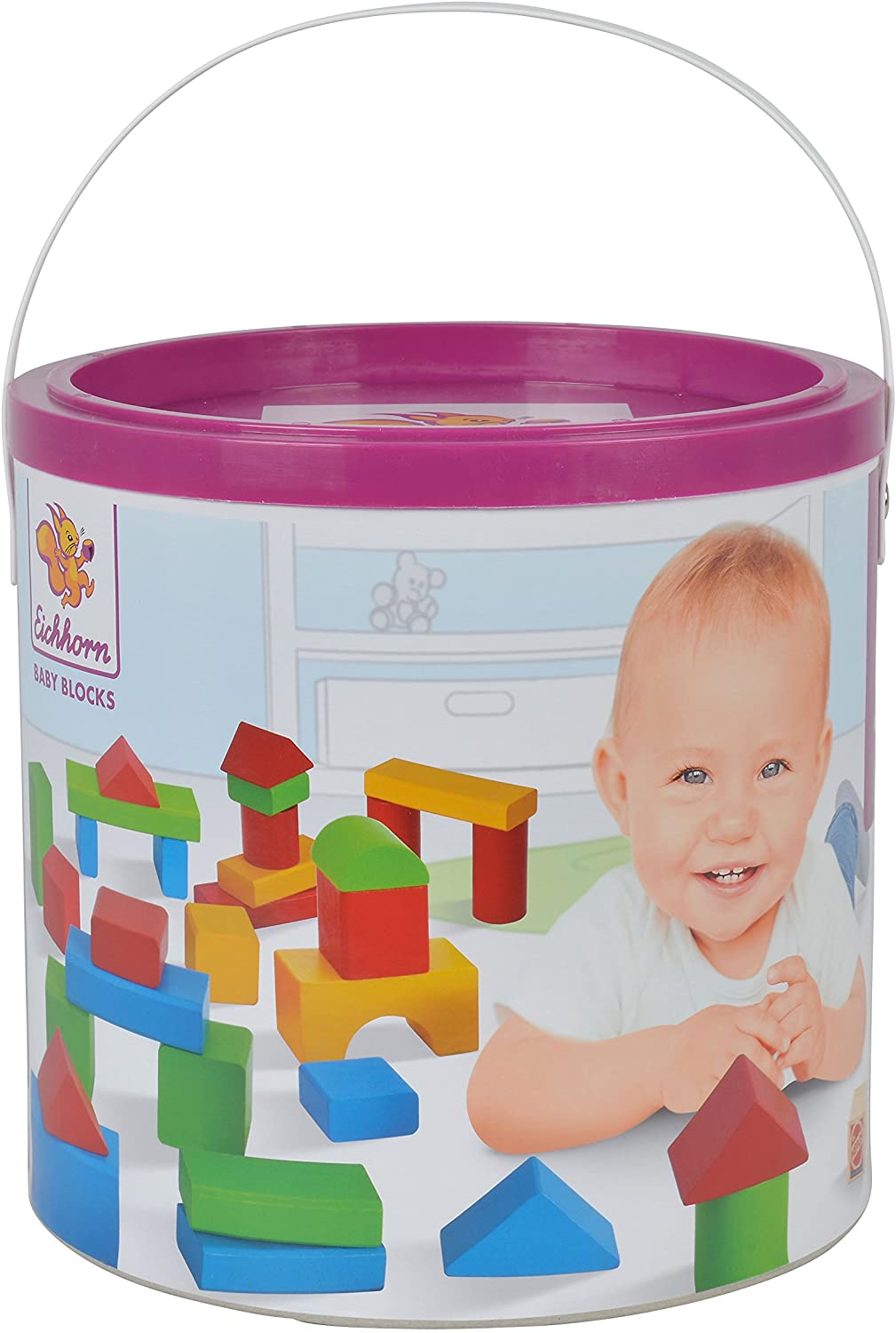 Eichhorn 100050411 50 Extra Large Baby Wooden Building Blocks In Drum, Fsc 