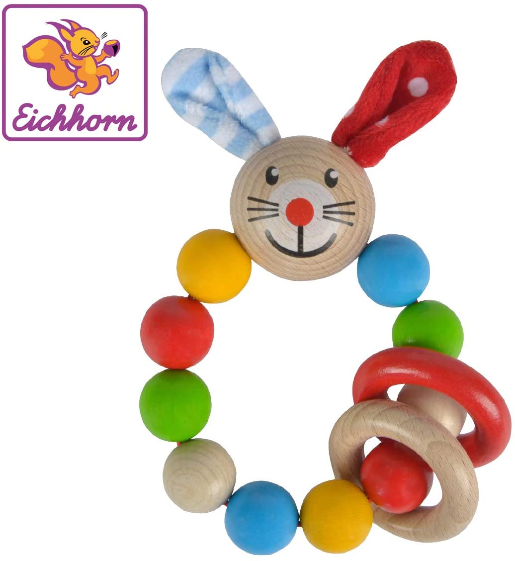 Eichhorn 100017009 Baby Grasping Toy with Rabbit Motif, 9 x 15.5 cm, FSC 100% Certified Beech Wood, Made in Germany