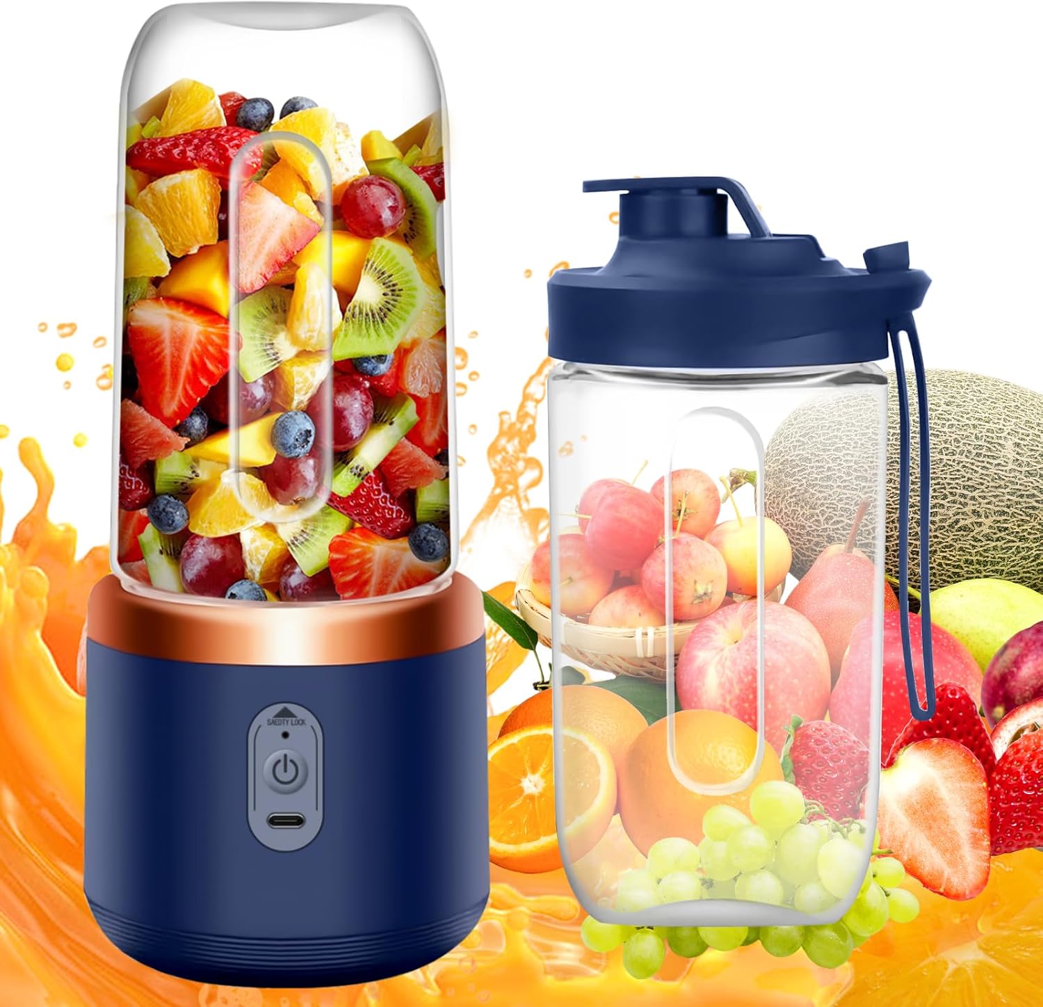 XUNIVERS Portable Mixer, 400 ml Portable Blender Mini Blender with 6 Blades Stainless Steel Small Smoothie Maker to Go USB Rechargeable Mini Stand Mixer for Baby Food Juice Jam Shake Smoothie
