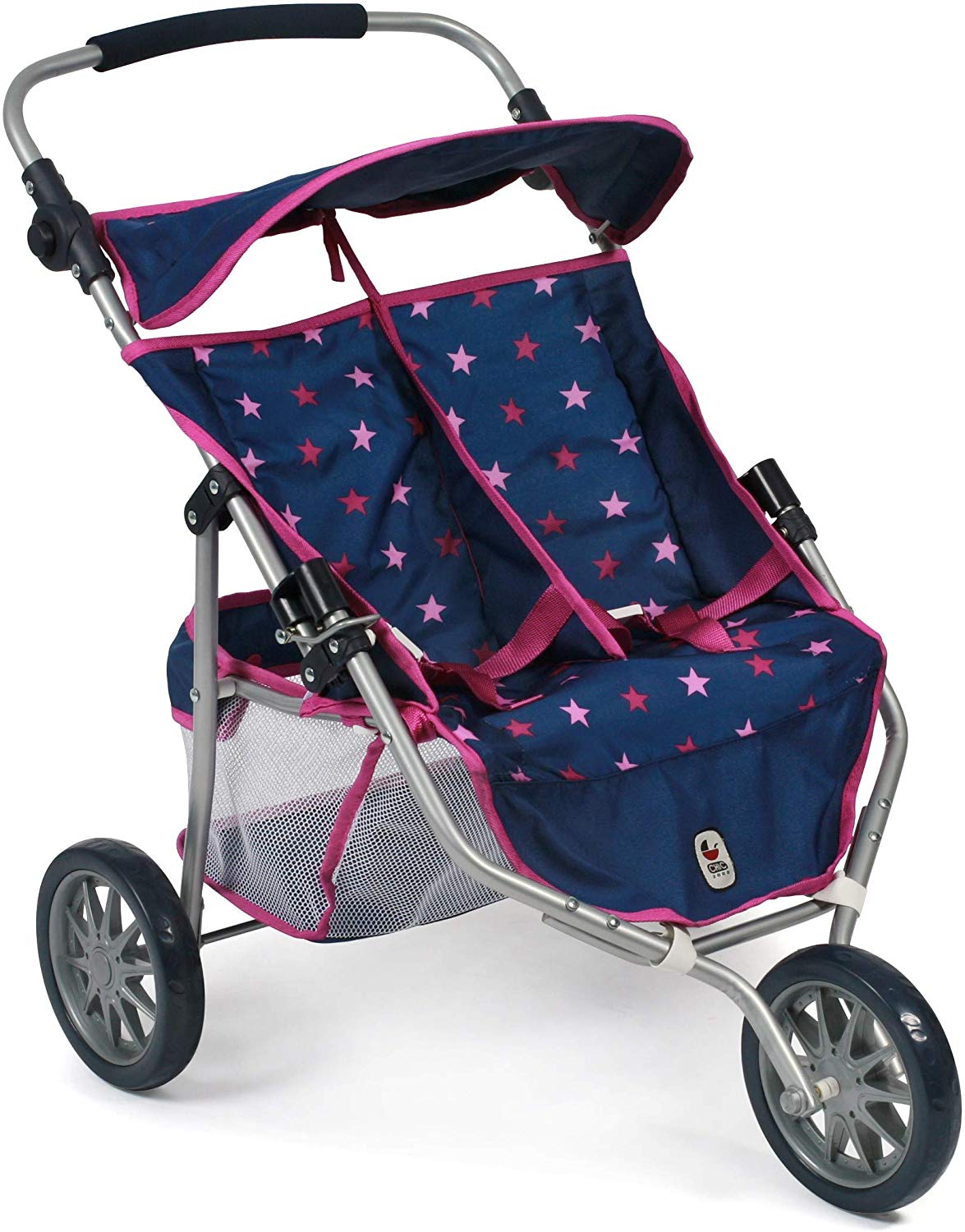 Bayer Chic 2000 Twin Jogger, Doll\'s Pram for Two Dolls, 3-Wheel Twin Buggy for Children from 4 to 8 Years