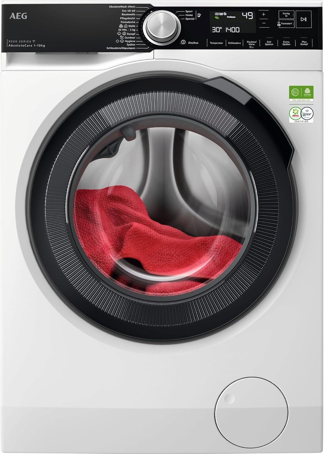 AEG WiFi Washing Machine 10 kg, Series 9000 AbsoluteCare-SoftWater - Color Protection & Fiber Protection, A, Steam Program - Less Ironing & More Freshness, Automatic Volume, Drum Lighting, 1400 rpm