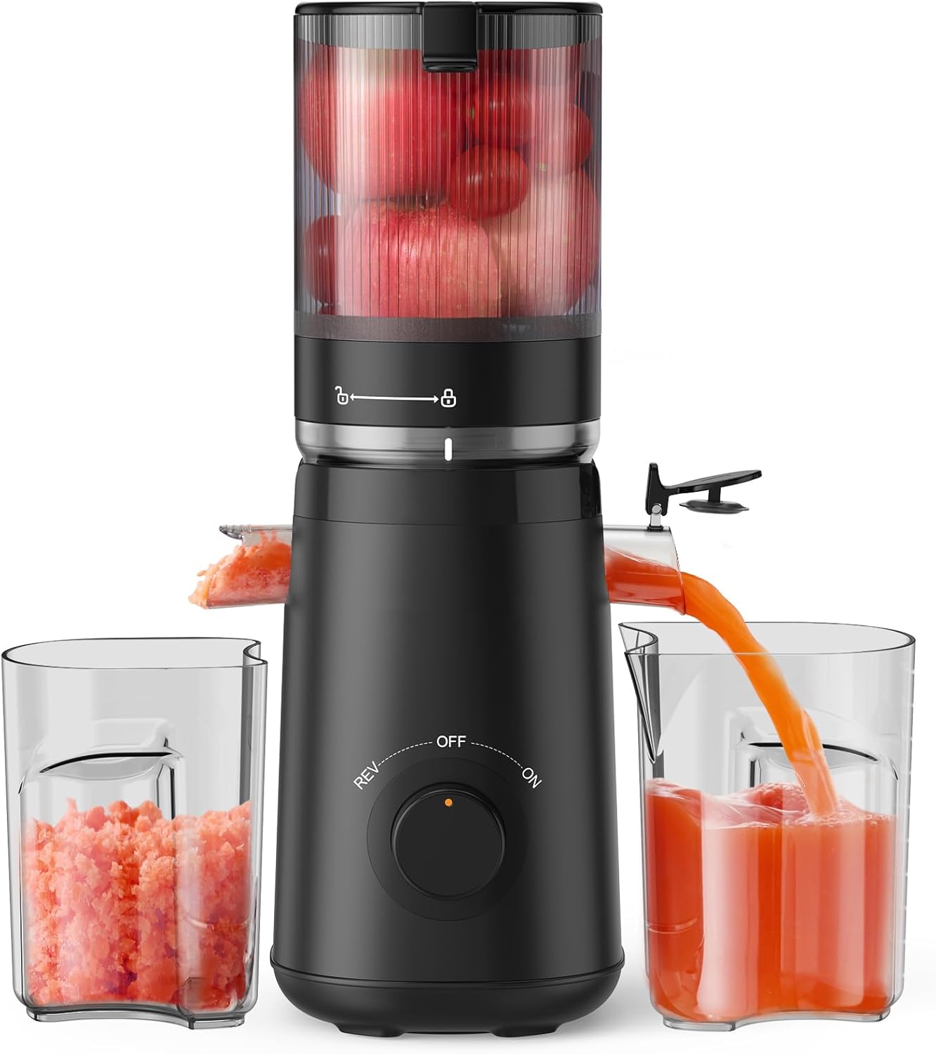 TUUMIIST Slow Juicer with 135 mm Extra Large Filling Chute, Juicer Vegetables and Fruit Test Winner Applicable Whole Fruit and Vegetables, Easy to Clean, High Juice Yield, BPA-Free