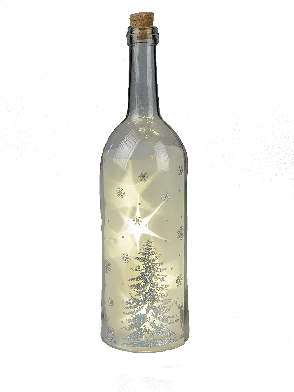 Formano Illuminated Glass Bottle with Star Effect Christmas Decoration