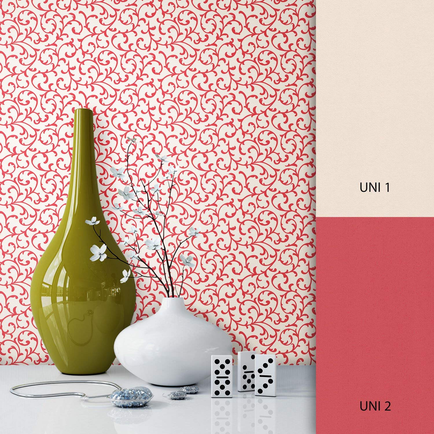 Newroom Design Newroom Flower Wallpaper Red Non-Woven Wallpaper Modern Design Look Include