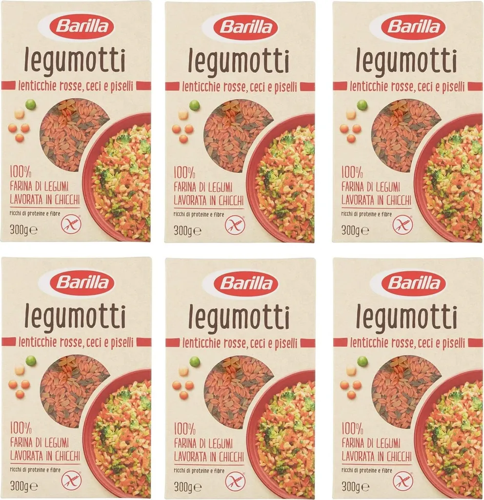6x Barilla Legumotti Lenticchie Rosse Ceci e Piselli Red Lentils, Chickpeas and Peas High in protein and fiber Gluten-free 300g
