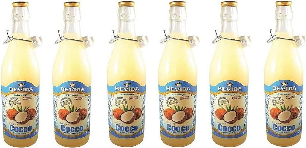 6x Bevida Sciroppo di Cocco Coconut Syrup Glass Bottle 1Lt Ideal for drinks, ice and slush 6000 ml
