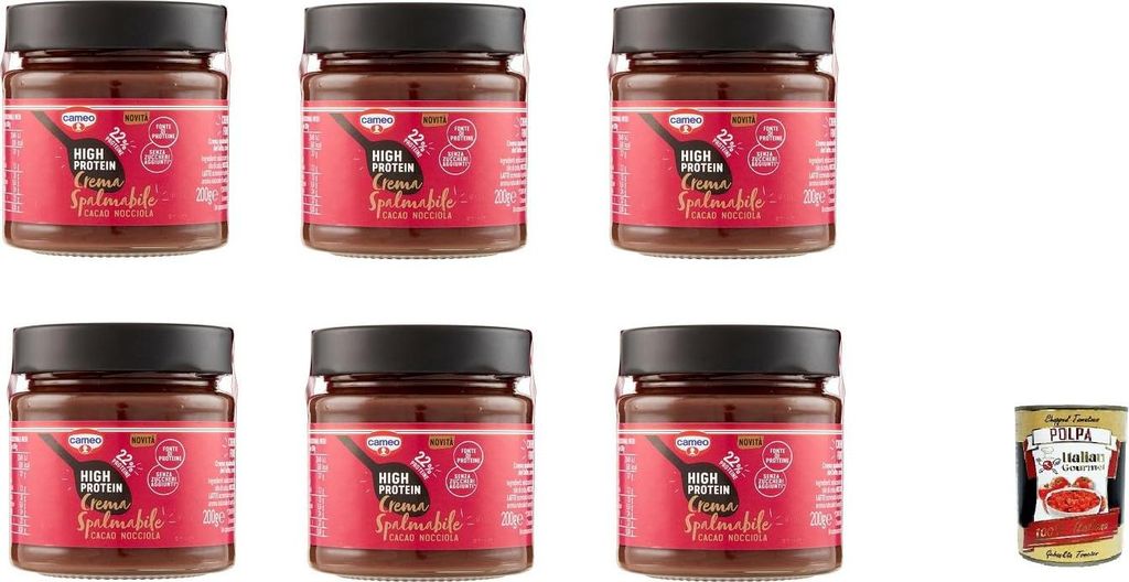 Italian Gourmet E.R. 6x Cameo High Protein Cocoa-Hazelnut Spreadable Protein Cream, gluten-free, 200g + Italian gourmet polpa 400g