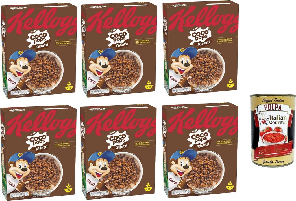 6x Coco Pops Chicchi di Riso Soffiato al Cacao, cocoa puff rice grains 330g + Italian Gourmet polpa 400g