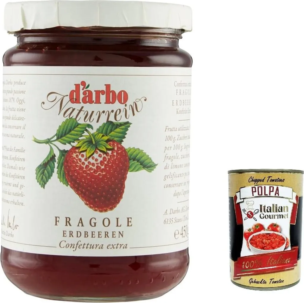 6x Darbo Pure Natural Strawberry Jam, 450g jar + Italian Gourmet polpa 400g