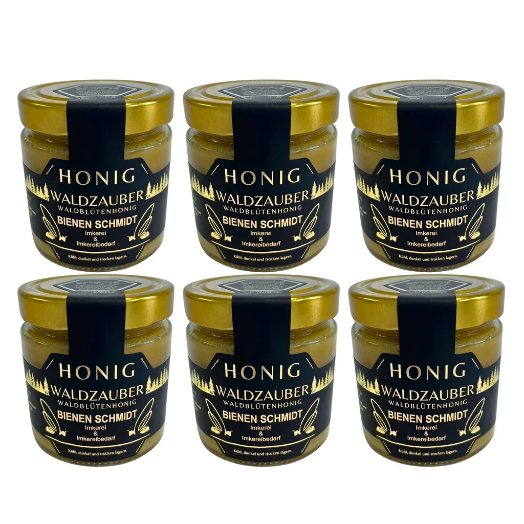 BIENEN SCHMIDT 6x German Beekeeper Honey Forest Blossom Honey 500 g "Forest Magic" in a Glass Forest Honey