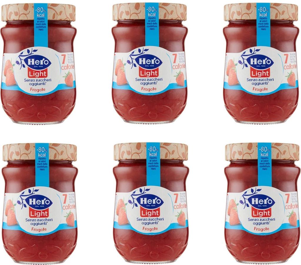 6x Hero Light Strawberry Jam, Light Spreads, Italian Strawberries, 280g