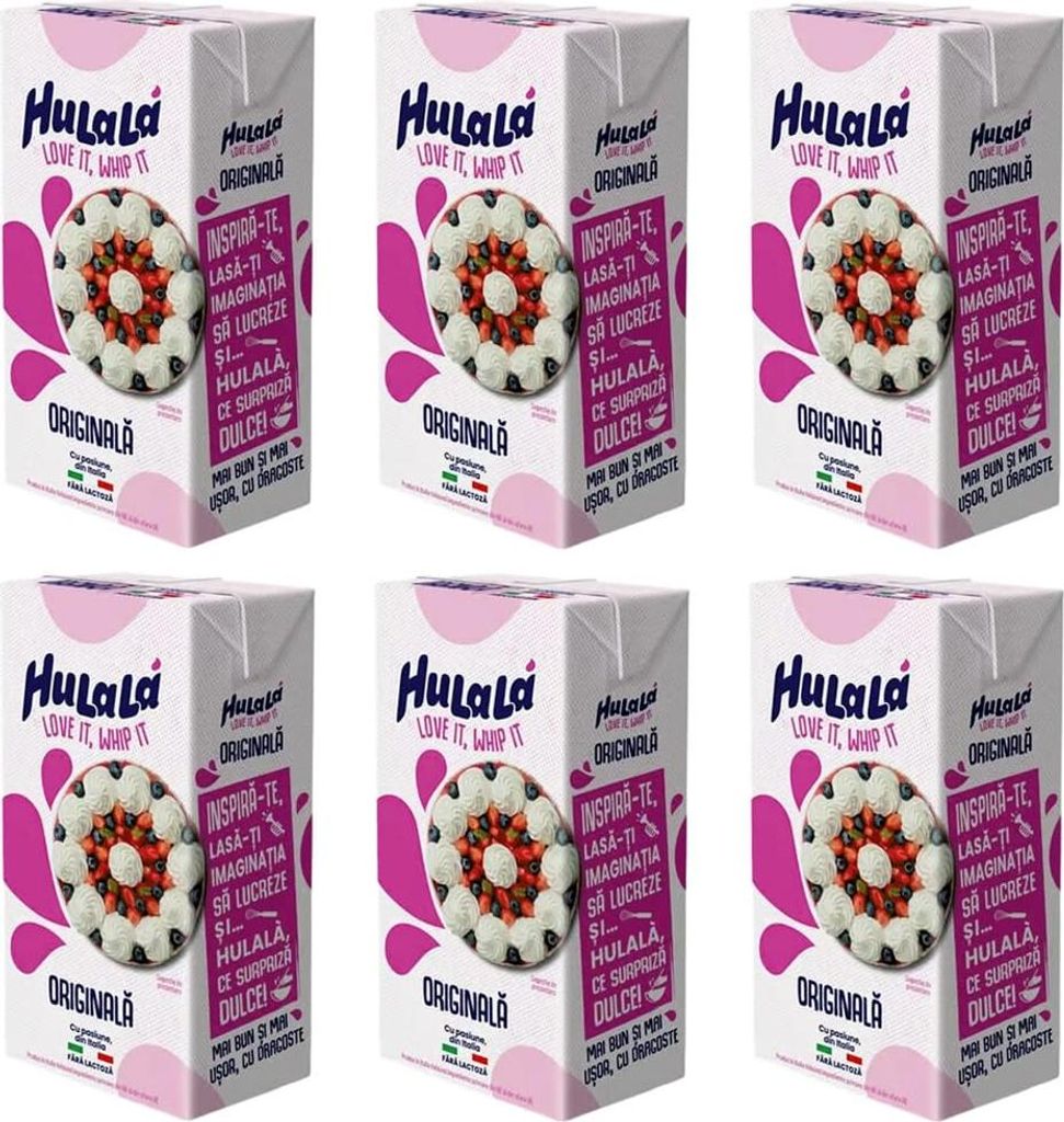 Hulalà Professional 6x Hulalà Creamy Cream (sweetened confectionery product, cream to be mounted, 500ml), lactose-free and free from hydrogenated fat, Italian product based on vegetable fats