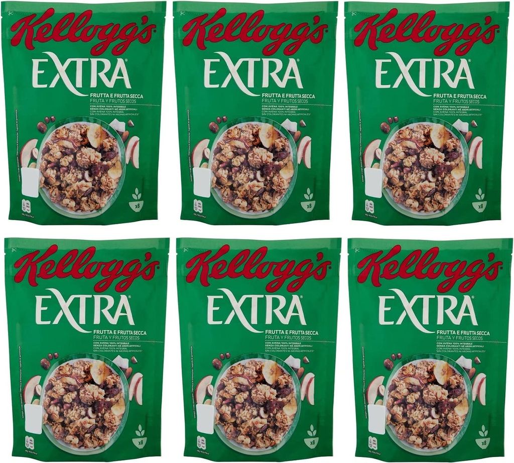 6x Kellogg's Extra Frutta e Frutta Secca Crispy Oat Flakes with Dehydrated Fruit 375g Pack 2250g