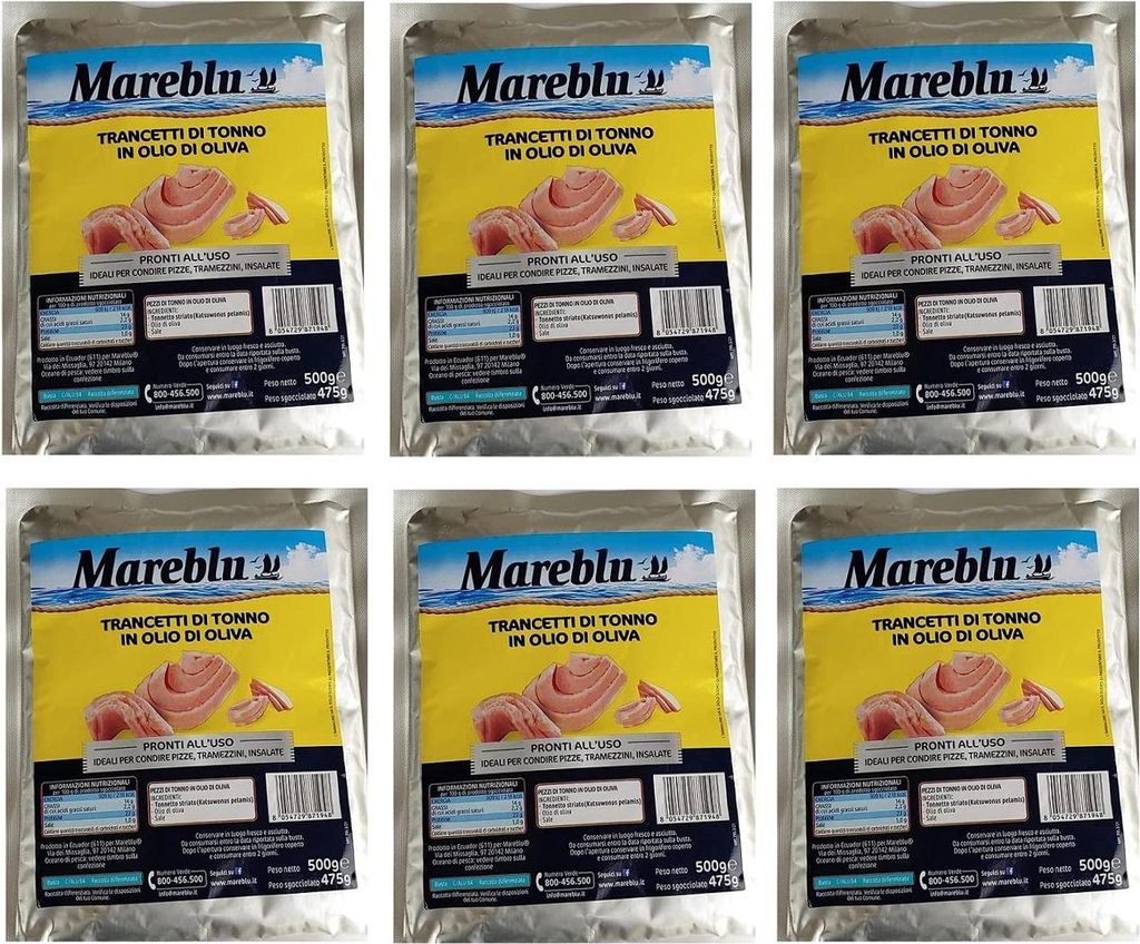 Italian Gourmet E.R. 6x Mareblu Tuna Slices in Olive Oil 500g Bag 3000g