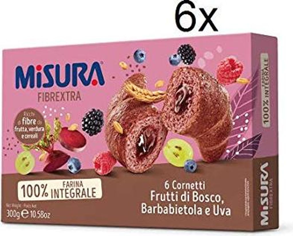 6x Misura Fibraextra Cornetti integrali Cake with Berries and Grapes Whole Grain 300g
