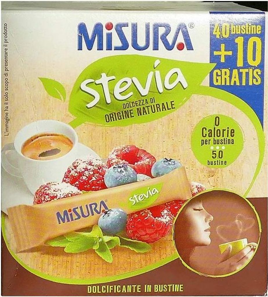 6x Misura Stevia Dolcificante Zero Calorie Calorie-Free Sweetener Sugar Substitute 100% Italian Product 50 Sachets of 1.5g each 450g