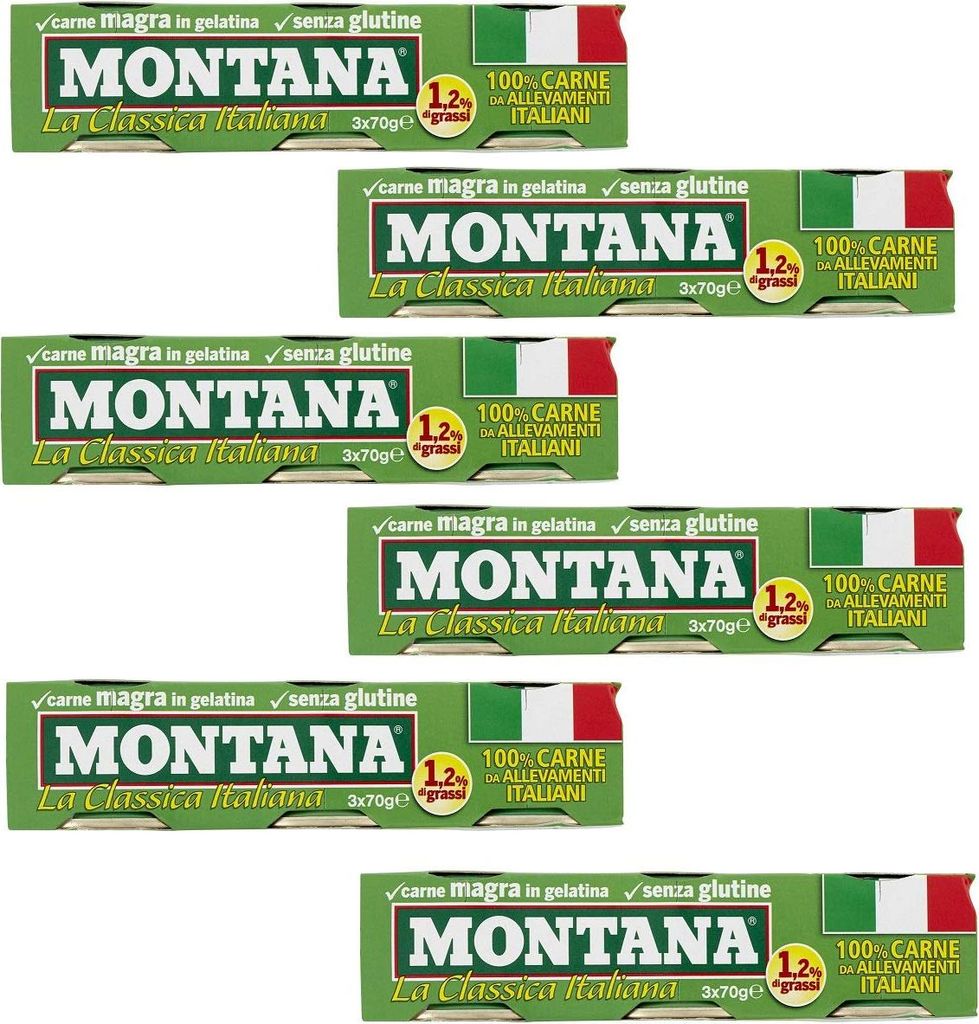 6x Montana carne classica beef in aspic can 3x70g 100% Italian meat 1260g