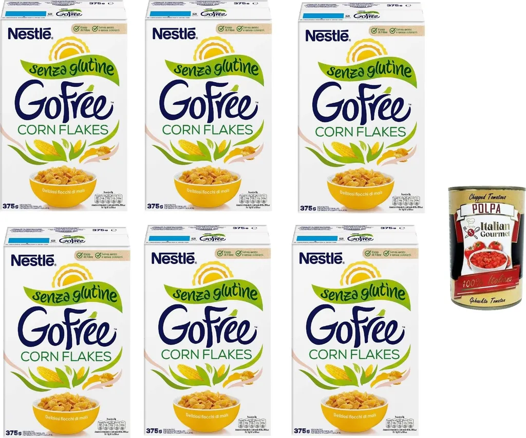 6x Nestlé GO FREE Corn Flakes gluten-free corn flakes cereal milk & yogurt 375g + Italian Gourmet oplpa 400g