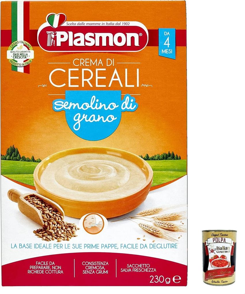 Italian Gourmet E.R. 6x Plasmon Crema di Cereali Semolino di grano 230g + Italian Gourmet polpa 400g