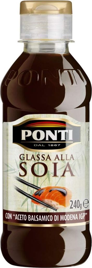 6x Ponti Glassa alla Soia Gastronomische Glasur Sauce Soja Würzsaucen 240g mit Balsamico-Essig von Modena IGP