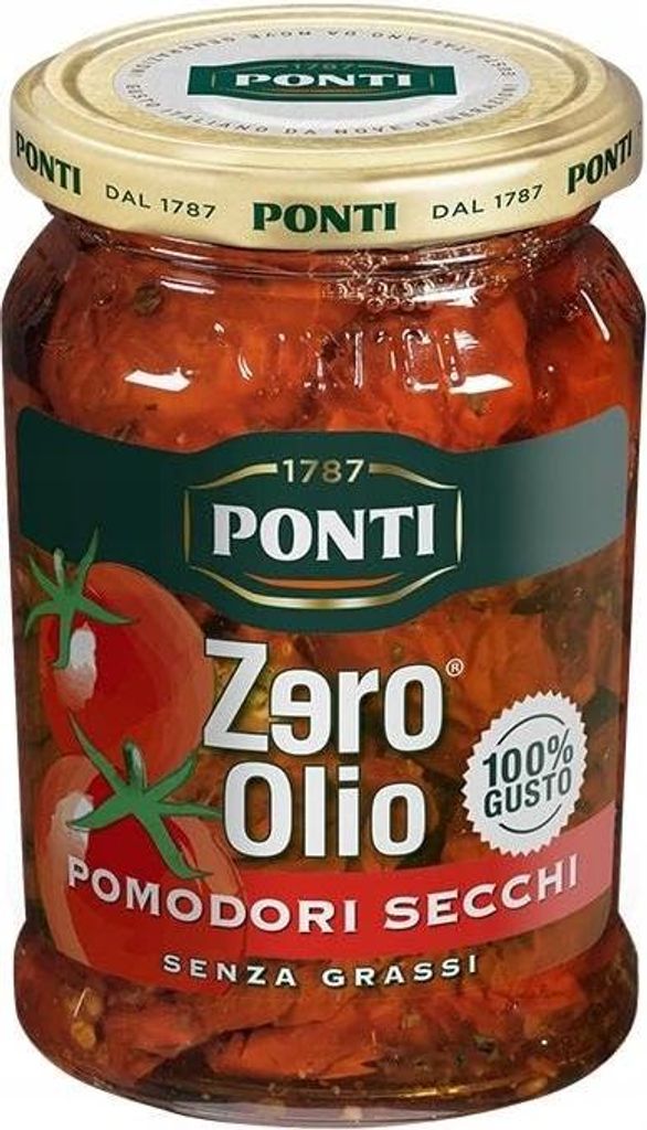 6x Ponti Pomodori Secchi Zero Olio, Oil-Free, Dried Tomatoes, Fat-Free, 300g Jar + Italian Gourmet Polpa di Pomodoro 400g Can 2200g