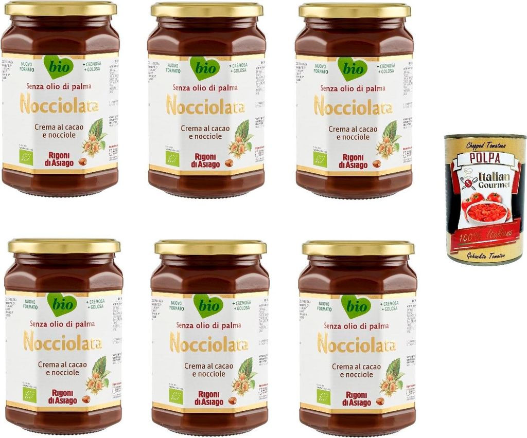 6x Rigoni di Asiago Nocciolata, Hazelnut Nougat Cream, Hazelnut Cream without Palm Oil | Hazelnut Nougat Cream without Palm Oil | Spread 650g + Italian Gourmet Polpa 400g