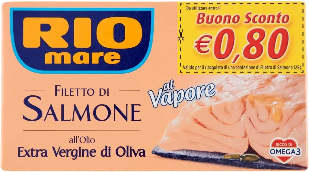6x Rio Mare Filetto di Salmone cotto al vapore allOlio Extra Vergine di Oliva Steamed salmon fillet with extra virgin olive oil 125g rich in Omega 3 750g