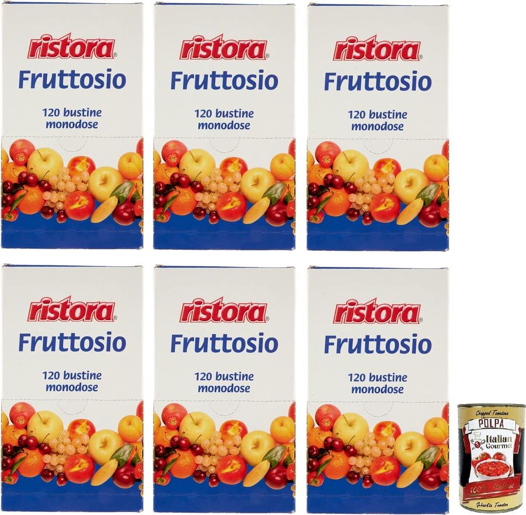 Italian Gourmet E.R. 6x Ristora Fruttosio, Fructose Sweetener, 480g pack, each pack contains 120 single-dose sachets of 4g + Italian Gourmet Polpa di Pomodoro 400g can 3284g