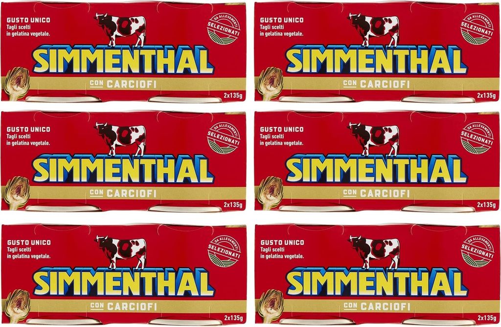 Lutz 6x Simmenthal con Carciofi Ready meal made from beef in vegetable jelly Canned meat with artichokes (2 x 135g) 1620g