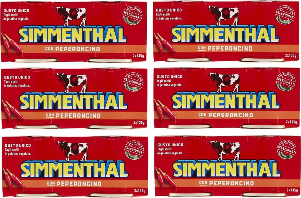 6x Simmenthal con Peperoncino Ready meal made from beef in vegetable jelly Canned meat with chili (2 x 135g) 1620g