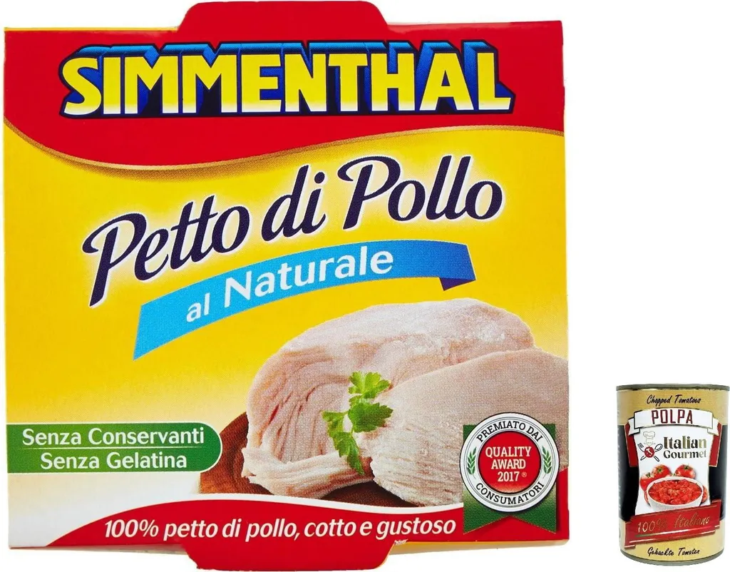 6x Simmenthal, pollo al naturale, Natural chicken breast in cans, 133g + Italian Gourmet polpa 400g