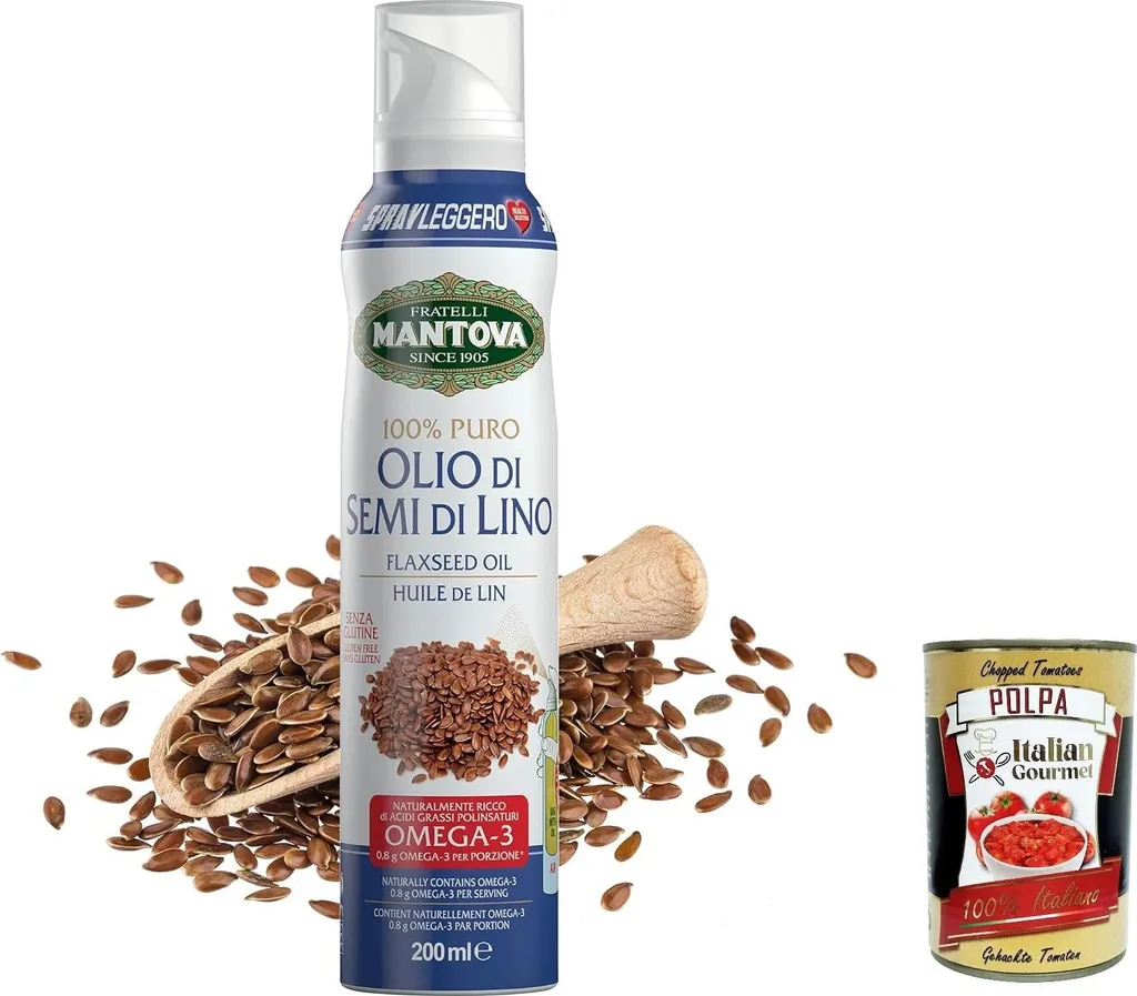 Fratelli Mantova 6x SprayLeggero Mantova Olio di Lino - Pure linseed oil spray without propellant 200ml + Italian gourmet polpa 400g 1600 ml