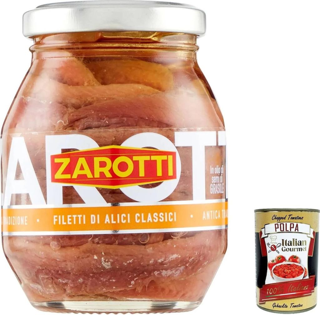 Italian Gourmet E.R. 6x Zarotti Anchovy Fillets, Classic Anchovy Fillets in Sunflower Oil 140g + Italian Gourmet Pulp 400g