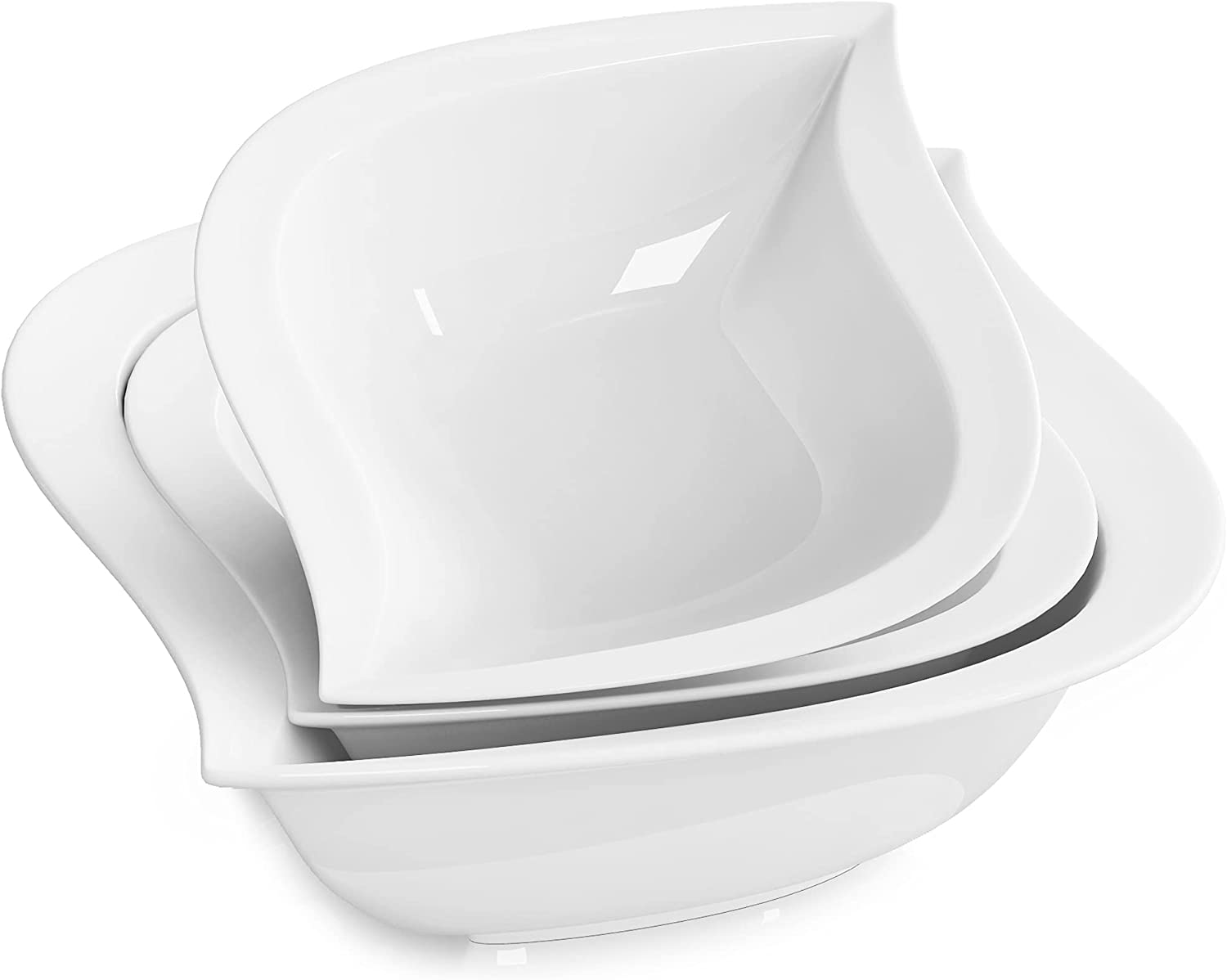 MALACASA, Elvira Series 3-Piece Set Cream White Porcelain 10 & 8.25 & 7 Inch Salad Bowl Cereal Bowls Powls