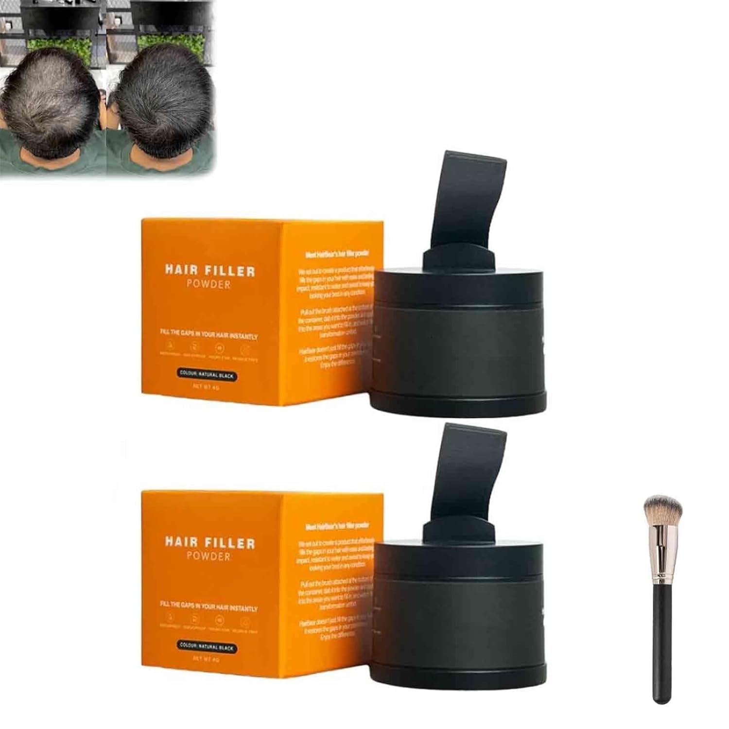 Hairbear Hair Filler Powder, Long-Lasting Waterproof Hair Thickening Fibers for Instant Volume & Scalp Coverage for Thinning Hair, Root Cover Up Powder Stick for Women and Men (Black, 2 Pieces)