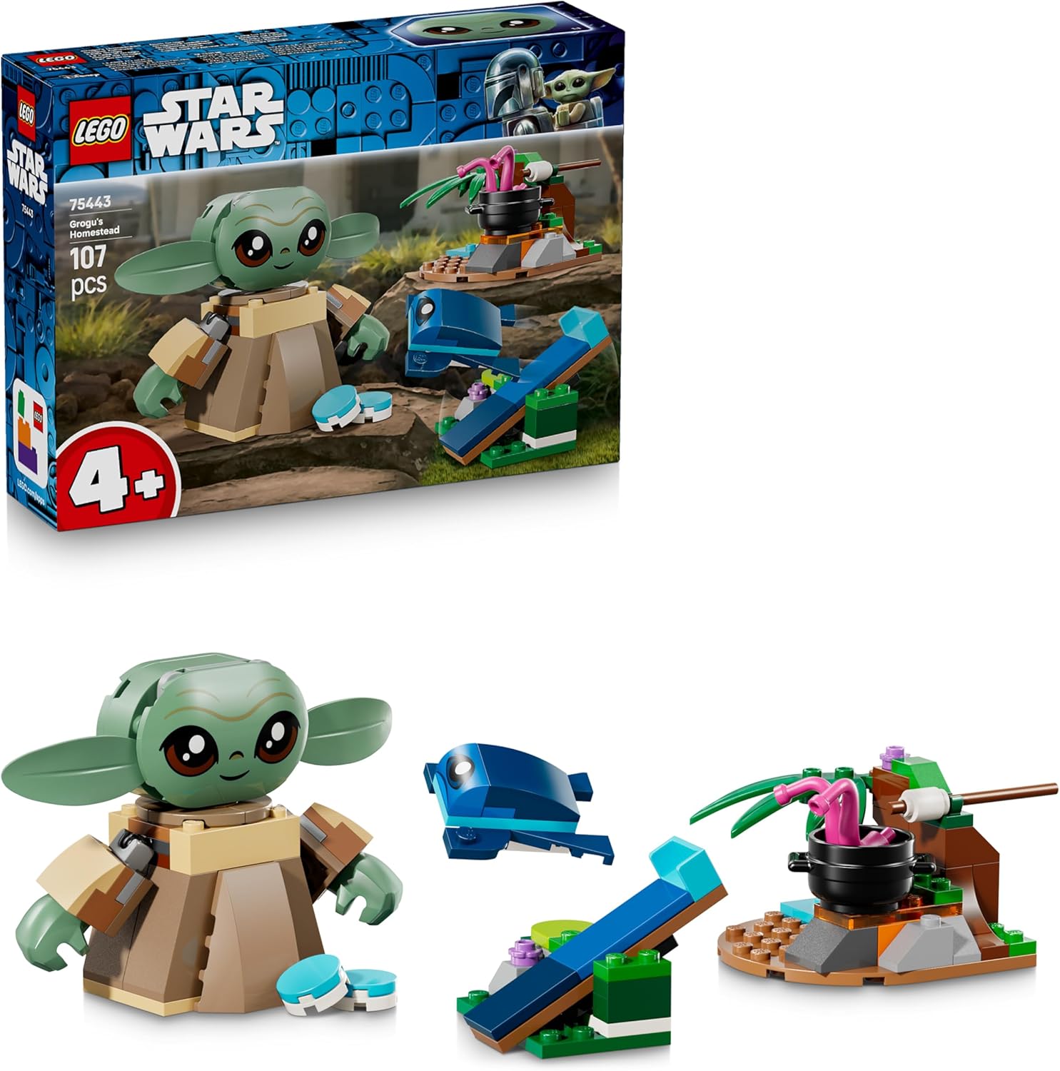 LEGO Star Wars 75443 Grogus Home Toy with Grogu Figure & Sorgan Frog as well as Catapult & Blue Macaroons - Gift for Boys & Girls from 4 Years and Fans of The Mandalorian