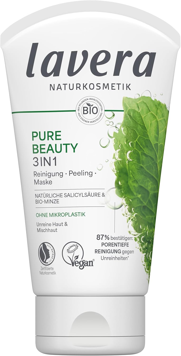 lavera Pure Beauty 3-in-1 Cleansing Exfoliating Mask, Deep Pore Cleansing, Against Impurities, Reduces Blackheads, Vegan, Natural Cosmetics
