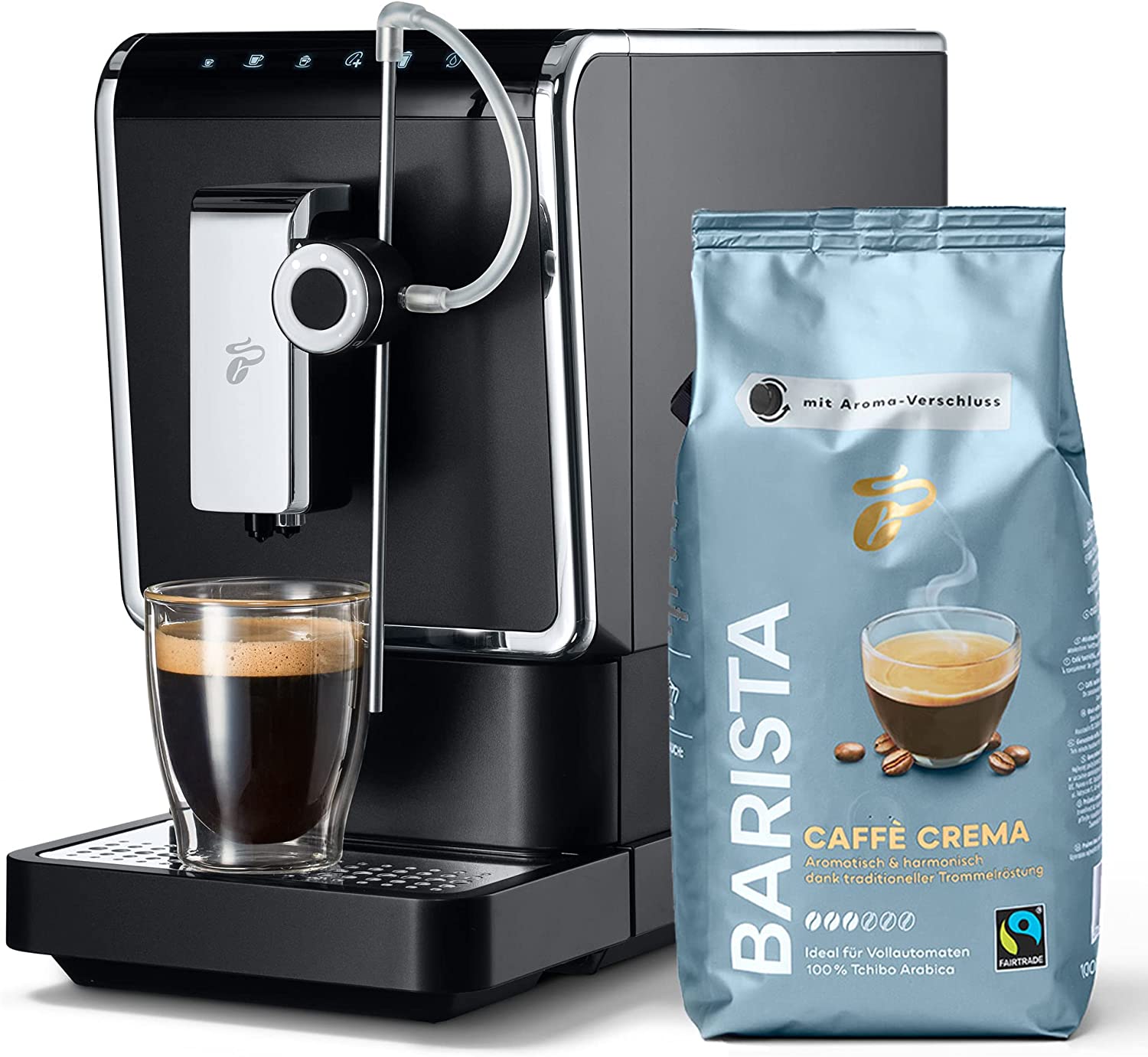 Tchibo Esperto Pro Fully Automatic Coffee Machine with One Touch Function for Caffè Crema, Espresso and Milk Specialities, Anthracite
