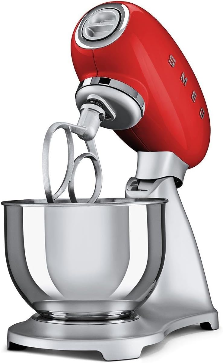 Smeg Store Smeg Smeg SMF01 as seen on TV Red Painted 4,8l Stainless Steel Bowl 800 W 10 Speed Levels with Soft Start