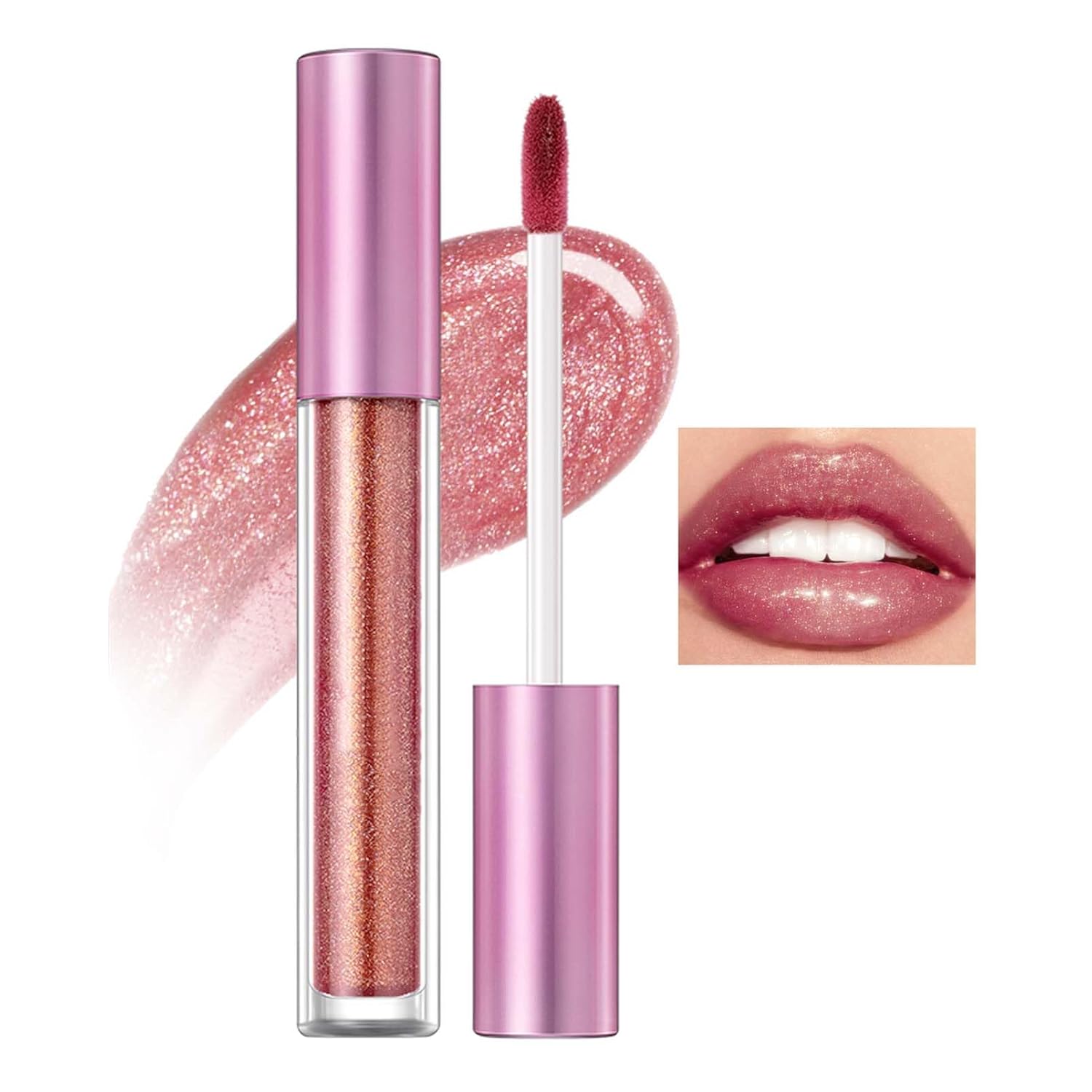 EONFAVE Shiny Lip Gloss, 3D Shining Stars Liquid Pearlescent Lipstick, Diamond Shimmer Lipstick, Long-Lasting, Moisturising, Waterproof, Colour-Intensive, Easy to Apply (05 Pink)