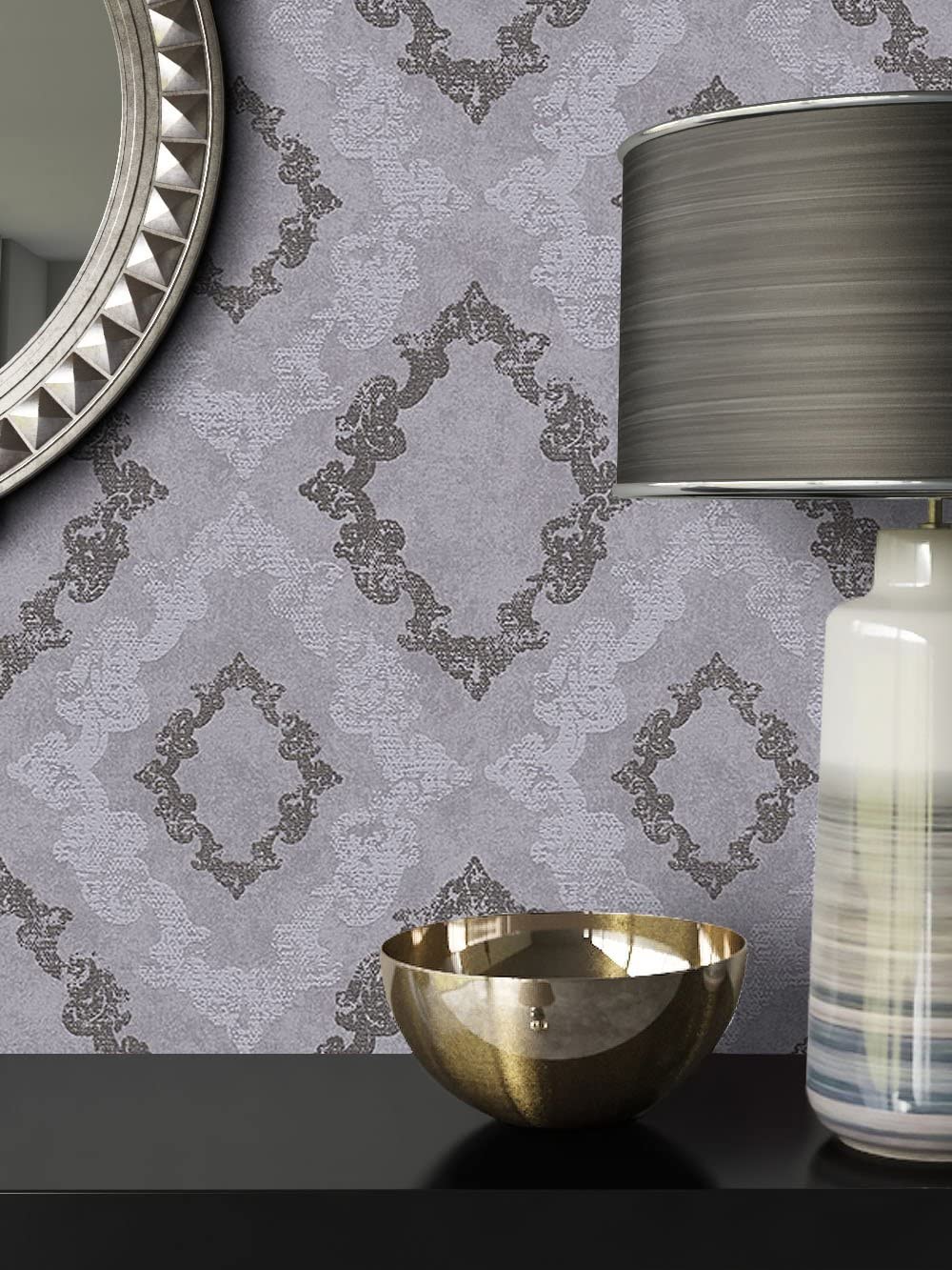 Newroom Design Newroom Baroque Wallpaper Grey Non-Woven Classic, Country House, Modern, Natural Beautiful Modern and Elegant Design Look Includes Wallpaper Guide