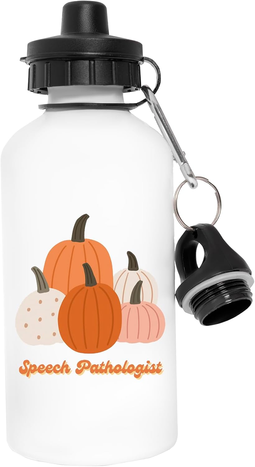 Newtee Speech Pathology Fall Pumpkins Stainless Steel Water Bottle, White, Reusable, Eco-Friendly