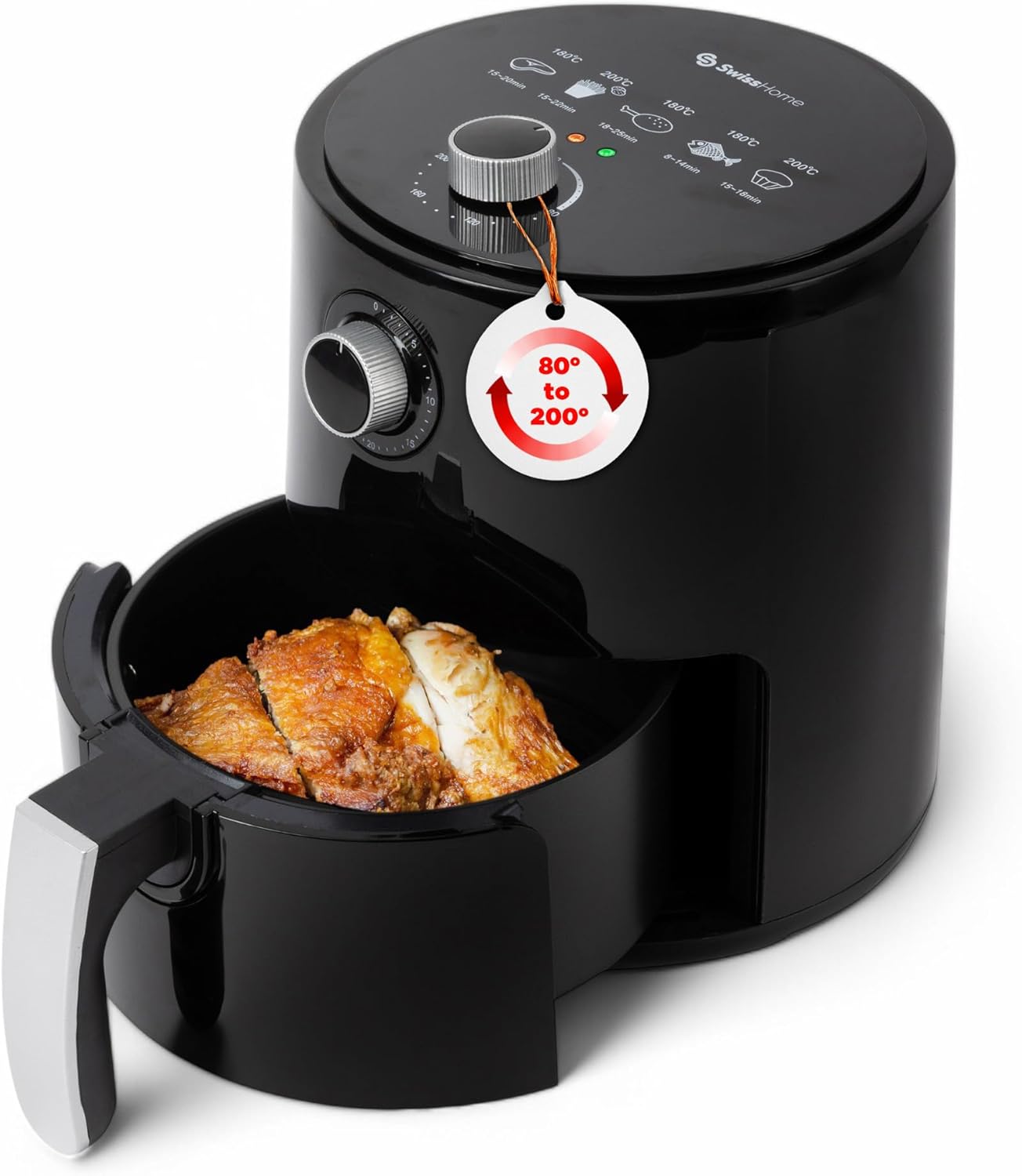 Z SwissHome PETIT - Hot Air Fryer 2.5L 1200W - Temperature 80-200°C - 30 Min Timer - Removable Basket - Oil-Free Fryer - Overheating Protection - Non-Slip Handle
