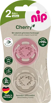 NIP Soother Cherry red/brown, size 2, from 6 months, 2 pieces