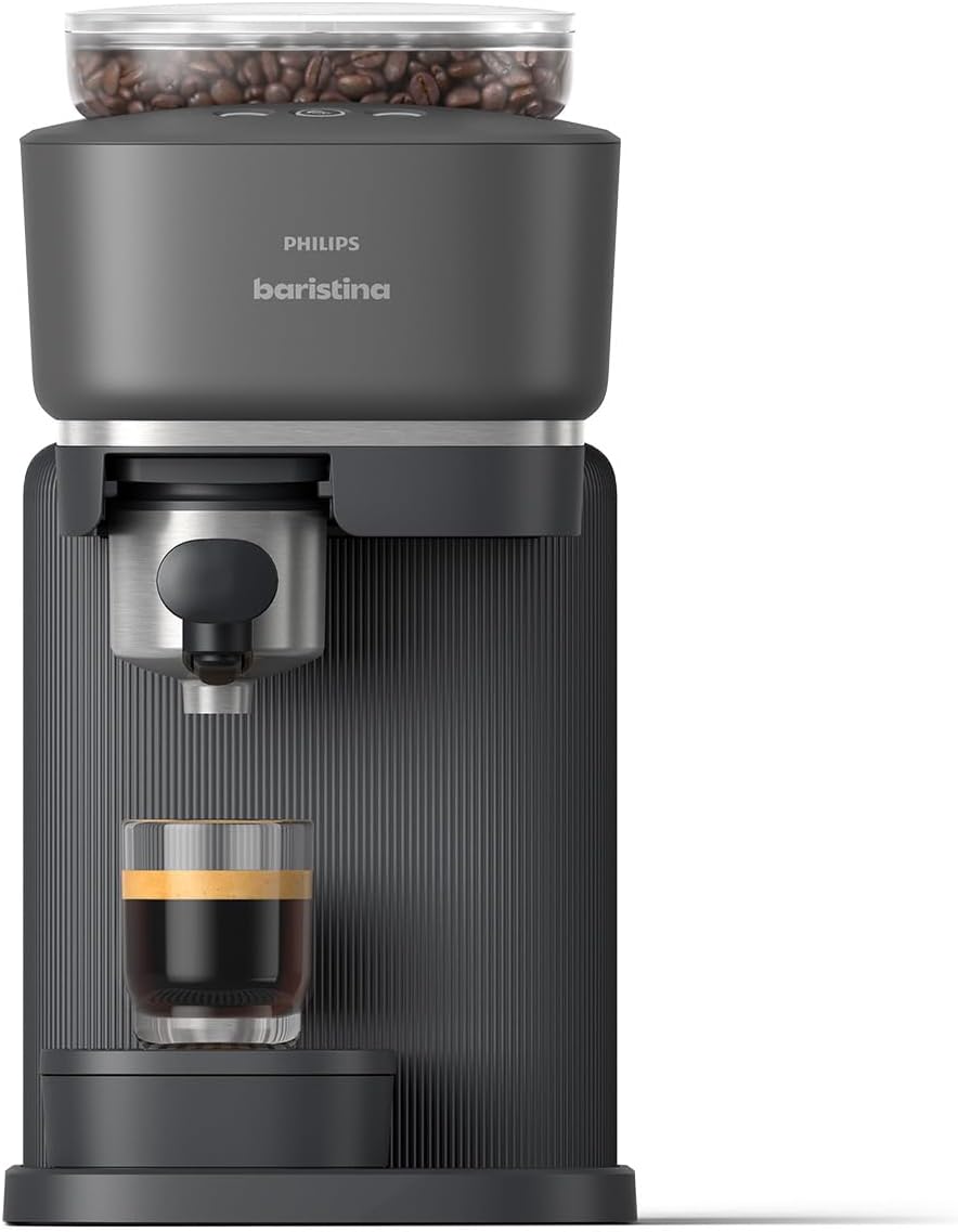 Philips Baristina Espresso Machine - Real Espresso - Made Simple. Compact Coffee Machine - Black Gray with Black-Grey Portafilter - 16 Bar Pump Pressure - Automatic Grinder - Cafe Crema (BAR300/60)