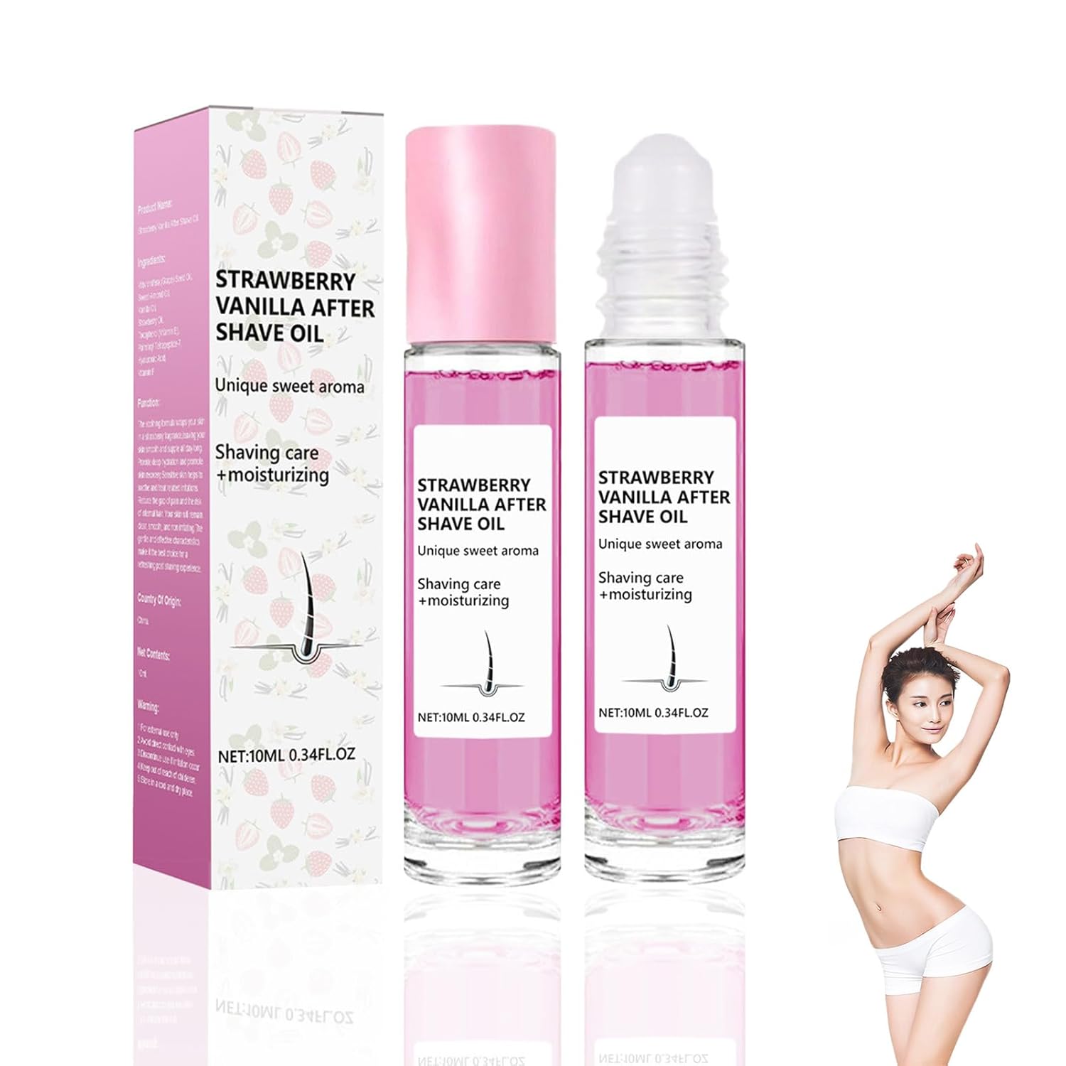 Woranb Strawberry Vanilla After Shave Oil, Roll Ball Strawberry Vanilla After Shave Oil for Smooth Skin, Alcohol-Free Post Shave After Care, After Shaving for Sensitive Skin, Soothing Shaving Care (2)